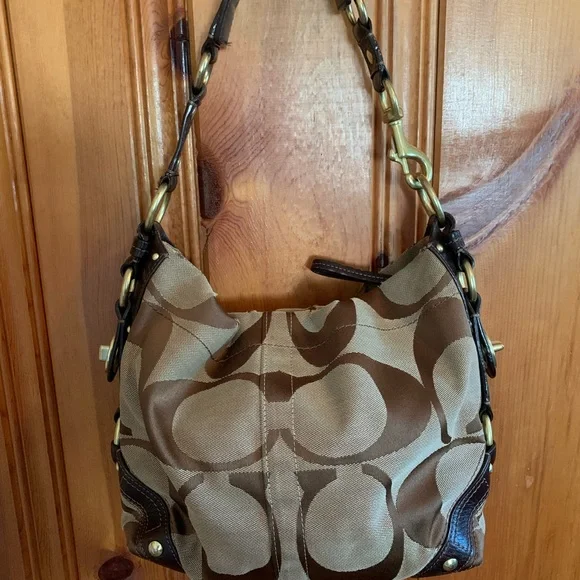 Coach Brown Shoulder Bag with Monogram Pattern - Picture 9 of 15